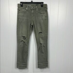 AG Adriano Goldschmied Womens Jeans 25R Dusty Green Ex-Boyfriend Slim Distressed